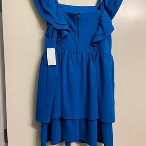 Blue Ruffled Sundress with Flutter Sleeves and Spaghetti Straps for Cocktail